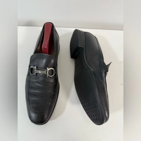 Salvatore Ferragamo Black Leather Loafers with Horsebit Detail